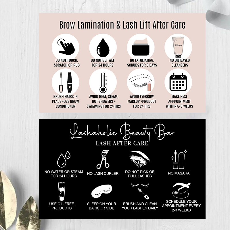 Eyelash Extension Aftercare - Custom Lash Extensions Loyalty Cards Instruction