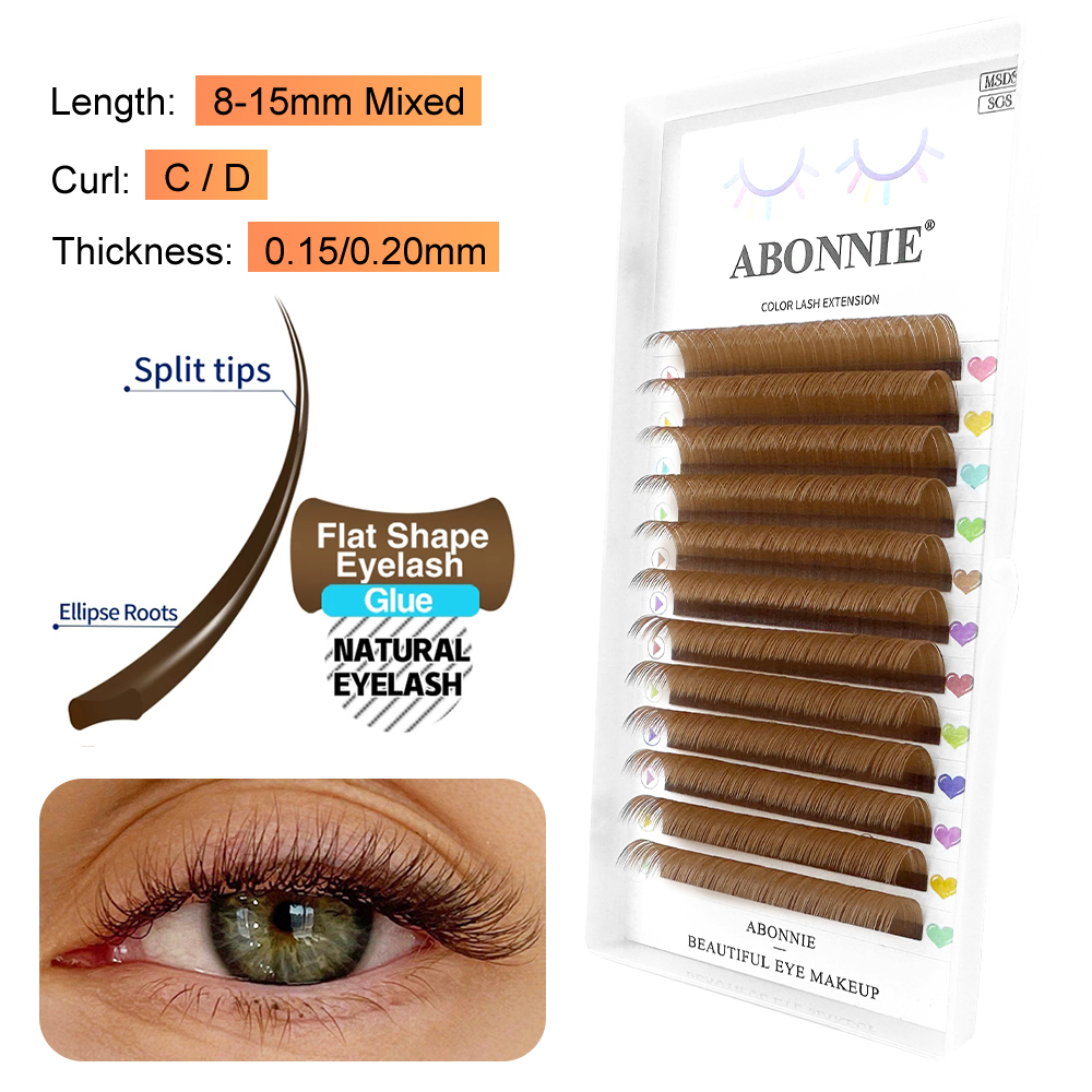 ABONNIE Brown Ellipse Flat Eye - Eyelash Extension Human Hair 评论和价格